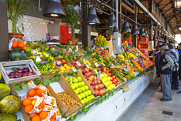 View of fruit stall inside San Miguel Market, Madrid, Spain, Europe