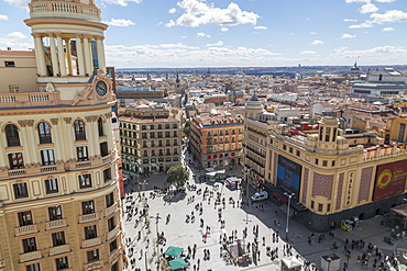 View of Plaza del Calao from elevated position, Madrid, Spain, Europe