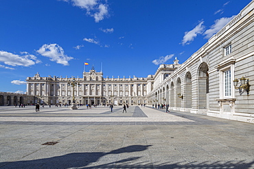 View of Royal Palace on bright sunny morning, Madrid, Spain, Europe