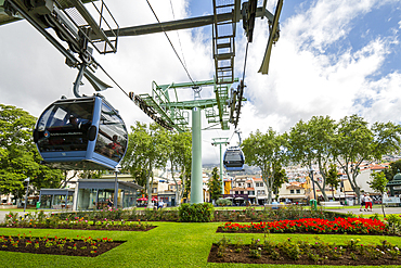 View of cable cars at lower station, Funchal, Madeira, Portugal, Atlantic, Europe