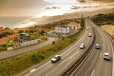 Road above Funchal viewed from elevated position, Madeira, Portugal, Atlantic, Europe