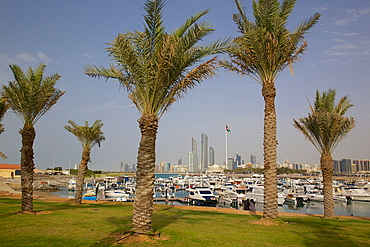 View of city from Marina Mall, Abu Dhabi, United Arab Emirates, Middle East