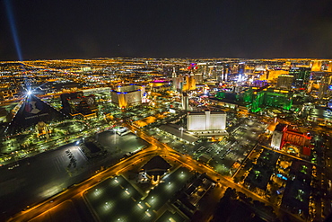 View of Las Vegas and The Strip from helicopter at night, Las Vegas, Nevada, United States of America, North America