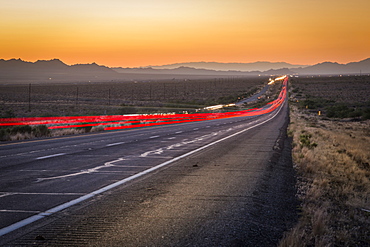 View of trail lights on Highway 93, Arizona, United States of America, North America