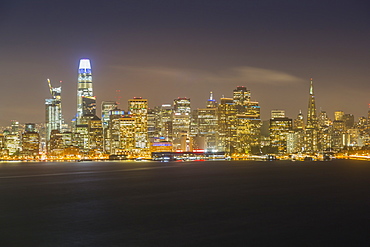 View of San Francisco skyline from Treasure Island at night, San Francisco, California, United States of America, North America