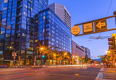 View of Market Street at dusk, San Francisco, California, United States of America, North America