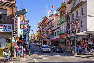 View of busy street in Chinatown, San Francisco, California, United States of America, North America