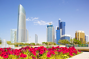 Contemporary architecture along the Corniche, Abu Dhabi, United Arab Emirates, Middle East