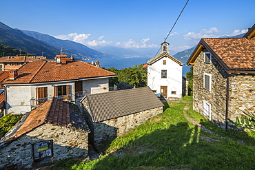 Elevated view of Lake Maggiore from hilltop village near Cannobio, Lake Maggiore, Piedmont, Italian Lakes, Italy, Europe