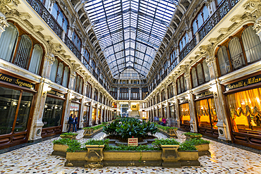 Interior view of Galleria Subalpina near Piazza Castello, Turin, Piedmont, Italy, Europe
