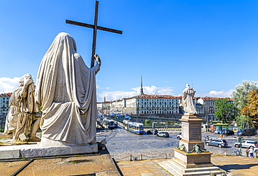 View of Pont Vittorio Emanuele from Churchof Gran Madre Di Dio, Turin, Piedmont, Italy, Europe