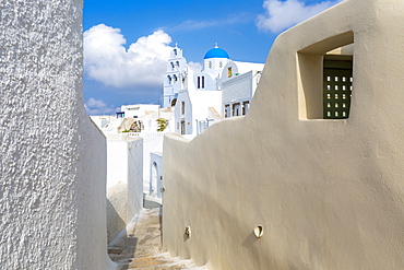 Alleyway by Agios Nikolaos Theotokaki church in Pyrgos, Santorini, Greece, Europe