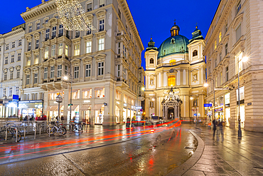 View of St. Peter's Catholic Church on Graben at dusk, Vienna, Austria, Europe
