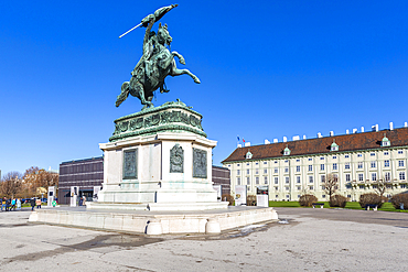 View of Erzherzog Karl - Equestrian Statue in Heldenplatz, Vienna, Austria, Europe