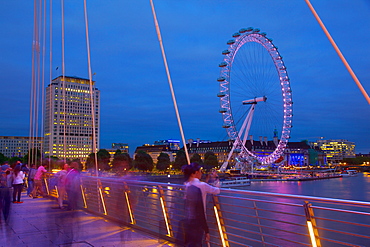 River Thames and London Eye from the Golden Jubilee Bridge at dusk, London, England, United Kingdom, Europe