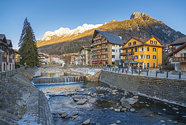 Avisio River through Moena in Italy, Europe