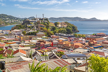 View of St. Georges town and Caribbean Sea, St. George's, Grenada, Windward Islands, West Indies, Caribbean, Central America