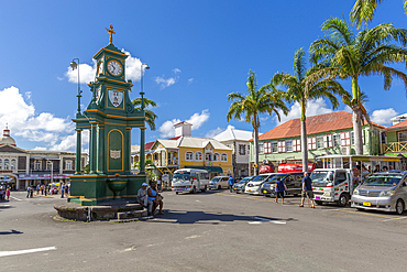 View of The Circus and Memorial Clock, Basseterre, St. Kitts and Nevis, West Indies, Caribbean, Central America
