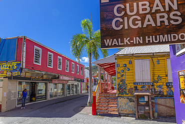 View of shops and buildings on Front Street, Philipsburg, St. Maarten, Leeward Islands, West Indies, Caribbean, Central America