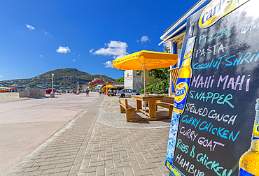 View of beach bar overlooking Caribbean Sea, Philipsburg, St. Maarten, Leeward Islands, West Indies, Caribbean, Central America