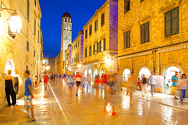 Stradun at dusk, UNESCO World Heritage Site, Dubrovnik, Dalmatian Coast, Dalmatia, Croatia, Europe