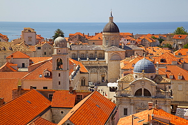 Old Town rooftops and Cathedral dome, UNESCO World Heritage Site, Dubrovnik, Dalmatia, Croatia, Europe