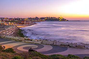 View of ancient Arabic seaport of Jaffa at dusk, Tel Aviv, Israel, Middle East