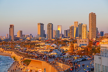 View of Tel Aviv from Jaffa Old Town at sunset, Tel Aviv, Israel, Middle East