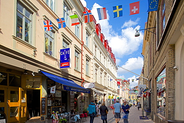 National flags and street scene, Gothenburg, Sweden, Scandinavia, Europe