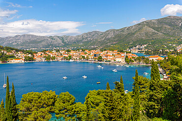 View of Cavtat on the Adriatic Sea, Cavtat, Dubrovnik Riviera, Croatia, Europe