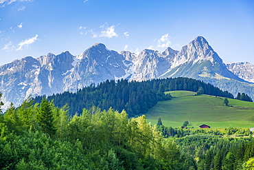 View of Fritzerkogel mountain peak from near Nischofshofen, Upper Austria region of the Alps, Salzburg, Austria, Europe