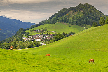 View of church and landscape at Grobming, Styria, Austria, Europe