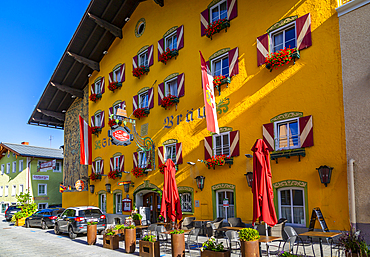 View of colourful traditional hotel on main street in Radstadt, Styria, Austria, Europe