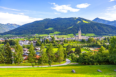 View of surounding countryside, mountains from Radstadt, Radstadt, Styria, Austria, Europe