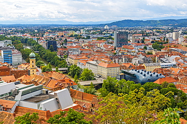 View of cityscape from the Clock Tower, Graz, Styria, Austria, Europe