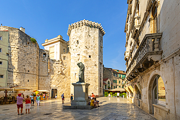 View of Venetian Tower in Fruit Square, Split, Dalmatian Coast, Croatia, Europe
