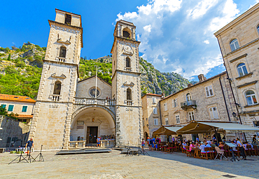 View of St. Tryphon Cathedral, Old Town, UNESCO World Heritage Site, Kotor, Montenegro, Europe
