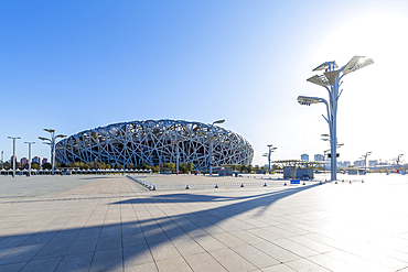 View of the National Stadium (Bird's Nest), Olympic Green, Xicheng, Beijing, People's Republic of China, Asia