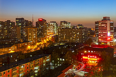 Elevated view of city near Beijing Zoo at dusk, Beijing, People's Republic of China, Asia