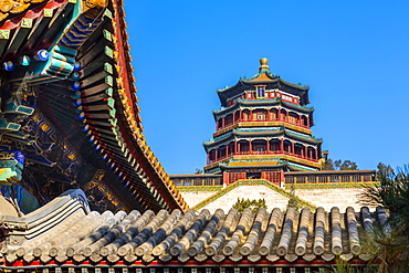 View of Tower of Buddhist Incense on Longevity Hill, Summer Palace, UNESCO World Heritage Site, Beijing, People's Republic of China, Asia