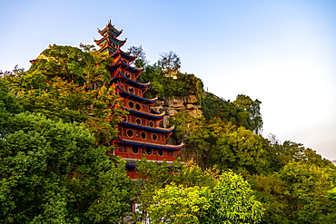 View of Shi Baozhai Pagoda on Yangtze River near Wanzhou, Chongqing, People's Republic of China, Asia