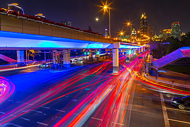 Luban Road Motorway Interchange at night, Luwan, Shanghai, China, Asia