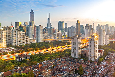 View of Shanghai skyline at sunrise, Luwan, Shanghai, China, Asia