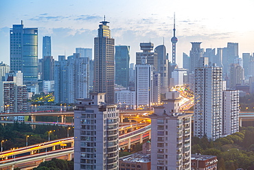 View of Shanghai skyline at sunrise, Luwan, Shanghai, China, Asia