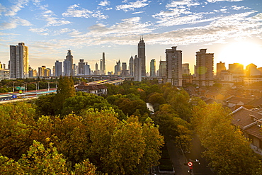 View of Shanghai skyline at sunrise, Luwan, Shanghai, China, Asia