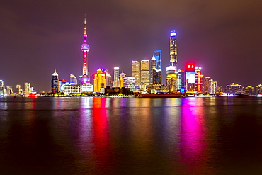 View of Pudong Skyline and Huangpu River from the Bund, Shanghai, China, Asia