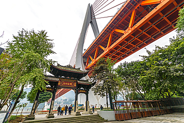 View of Masangxi Bridge and city urban architecture, Yuzhong District, Chongqing, China, Asia