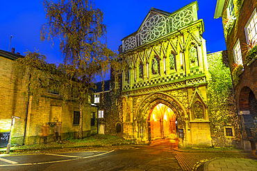 View of The Ethelbert Gate at dusk, Norwich, Norfolk, East Anglia, England, United Kingdom, Europe