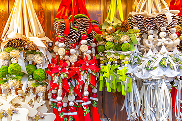 Christmas decorations on Christmas Market in Marienplatz, Munich, Bavaria, Germany, Europe