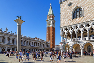 View of the Campanile and Doge's Palace in St. Mark's Square, Venice, UNESCO World Heritage Site, Veneto, Italy, Europe